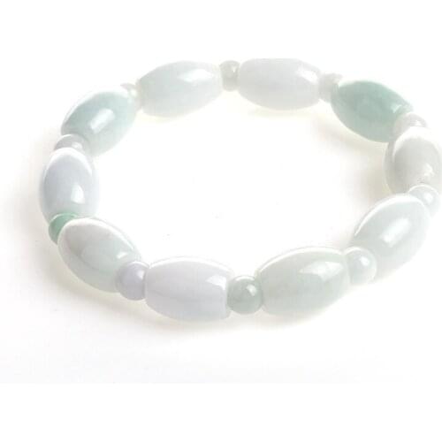 Women Bracelets Bangles AAA Jadeite Emerald Bracelets Rice-shaped 6mm Round Beads Bracelets Gift for Womens Jade Jewelry