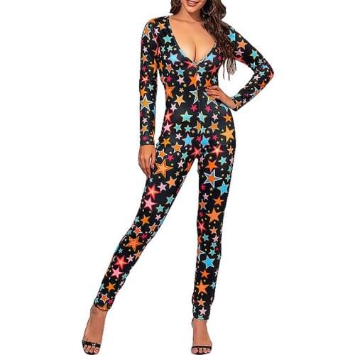 2020 Fashion Trend Women Autumn New Jumpsuit Long Sleeve Star Pattern Casual Skinny Lounge Wear Sleepwear Skinny Playsuit