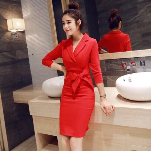 Womens Fall Winter 2020 Fashion Dress Women Lapel Long Sleeve Slim High Waist Temperament Elegant Dress Female Vestidos Q221