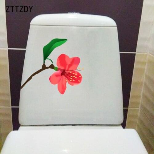 ZTTZDY 22.9*22.4CM Cartoon Red Flowering Branch Toilet Seat Stickers Home Bedroom Wall Decal T2-0736