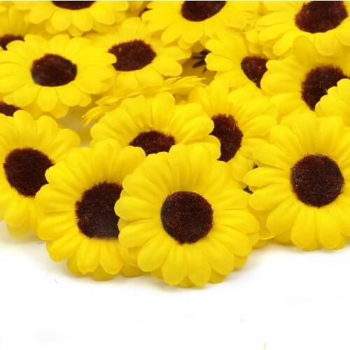 10pcs Mini Silk Sunflower Artificial Daisy Flower Head For Wedding Box Decoration Handmade Scrapbooking Accessories Fake flowers