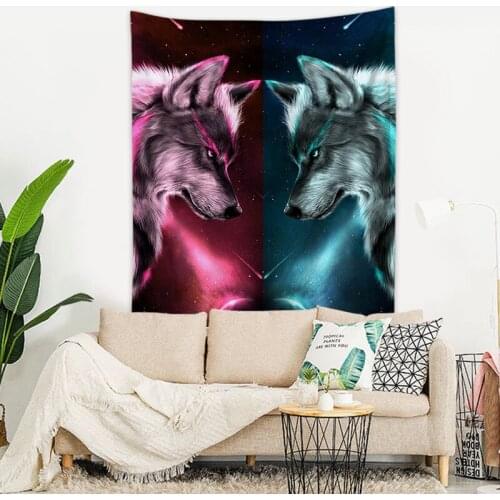 3D Animal Wolf Tapestry Wall Hanging Polyester Dog Printing Tapestries Home Living Room Bedroom Decoration