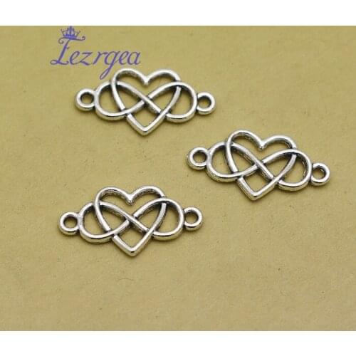 40pcs/lot--24x13mm, heart chams,Antique silver plated Infinity Heart Endless Love charms,DIY supplies,Jewelry accessories