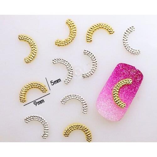 50pcs/pack Japan Korea Alloy Nail Art 3D Gold Silver Curve Metal Accessories Decoration for Phototherapy Nail Sticker DIY