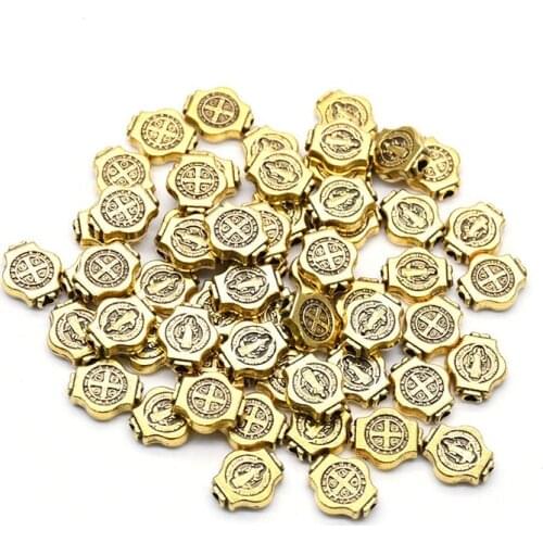 50 Pcs Ancient Gold/Silver Color Saint Benedict CSPB Medal Beads for DIY Bracelet Jewelry Making Religious Accessories