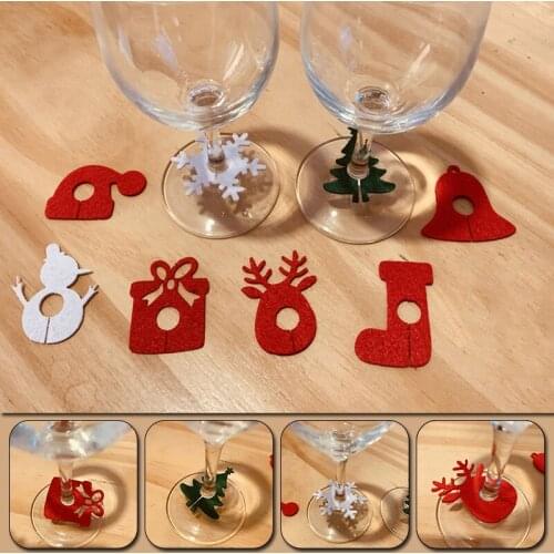 6Pcs/lot Christmas Wine Glass Ring Pendant Decoration Charms Party New Year Cup Ring Home Table Decor Xmas Pendants Decoration