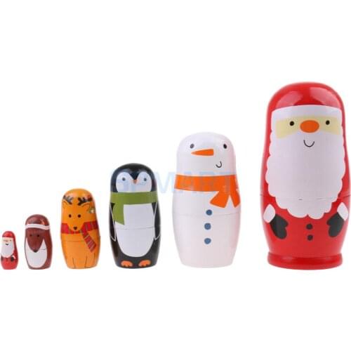 6Pcs Cute Hand Painted Wooden Russian Nesting Babushka Matryoshka Santa Claus Dolls Home Office Decor Christmas Gift
