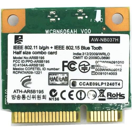 Wireless Adapter Card for Atheros AR5B195 Wifi BlueTooth Network WIFI+BT3.0 Combo Half Mini PCI-e Wlan for Dell/Acer/Asus