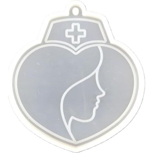 Shiny Heart-shaped Nurse Keychain Mould Silicone Epoxy Resin Molds DIY Necklace Jewellery Making Keychain Decoration