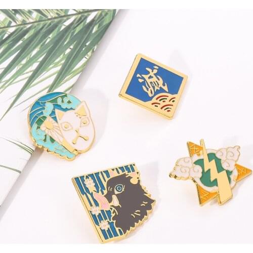 Anime Demon Slayer Kimetsu No Yaiba Brooch Kamado Tanjirou Nezuko Agatsuma Zenitsu Tomioka Giyuu Hashibira Inosuke Enamel Pin