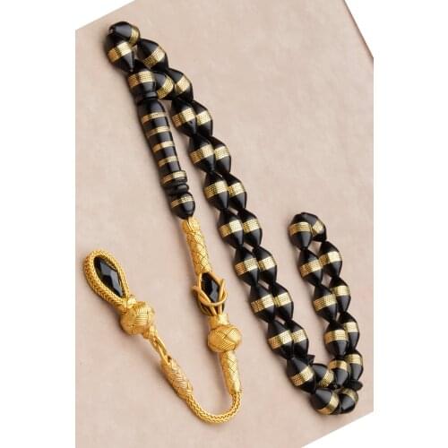 Gold Plated 1000 Sterling Silver Kazaz Tassels 7x11mm Brass Spiral Kuka Prayer Beads 33 Beads Muslim Prayer Rosary islamic