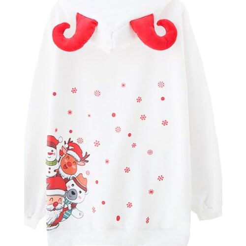 PERHAPS U White Black 3D Horn Hoodies Pullovers Casual Women Sweet Christmas Snowman H0146