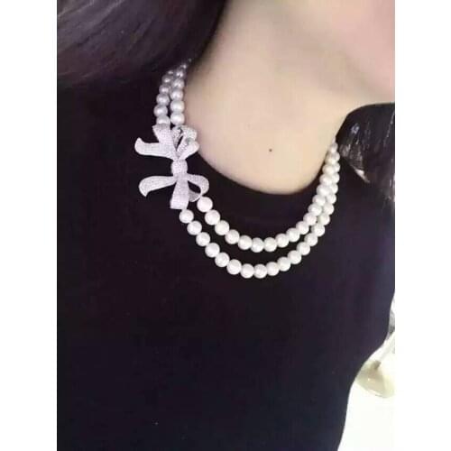 Double strands 9-10mm south sea white pearl necklace 20"22"925silver