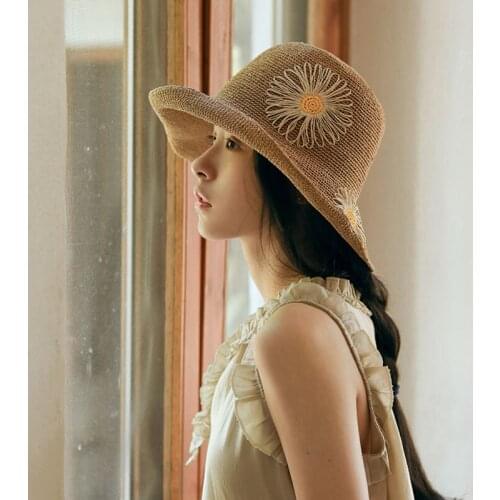 Elegant Hand made Raffia grass capsun protection hat women womens hats to the sun beach chapeau panama hat for lady Womens hat