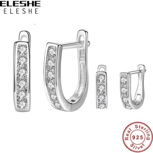 ELESHE 100% 925 Sterling Silver Hoop Earrings With Zircon Crystal Fine Earrings for Women Girls Kids Children Party Jewelry Gift