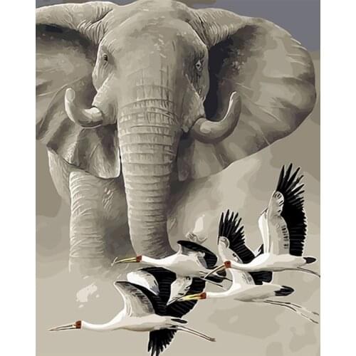 GATYZTORY Painting By Numbers Elephant Crane Gift DIY Paint By Number Home Decor Drawing On Canvas HandPainted Art Gift