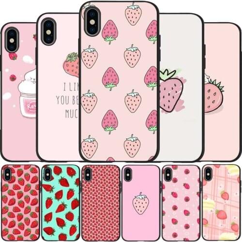 Strawberry black Silicone Phone Case For iPhone 12 XR XS Max 5 5S SE 2020 6 6S 7 8 PLUS X 11Pro Max 11 Cover