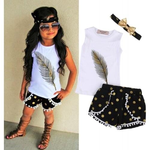 Pudcoco 2020 Baby Girls Feather Clothes Set Kids Girl Outfits Sleeveless Vest Tops+Tassels Shorts Bottom+Headband Clothing