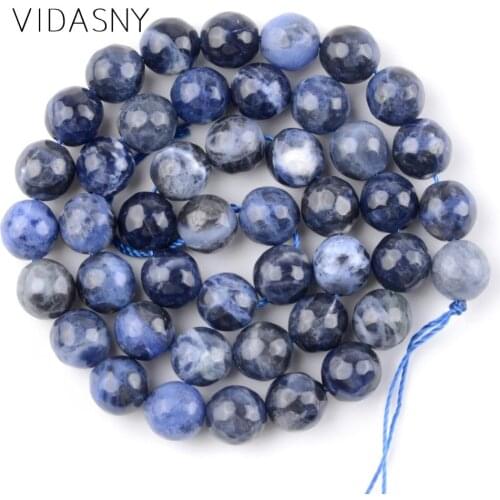 Natural Faceted Sodalite Stone Round Spacer Beads For Jewelry Making 6mm-10mm Loose Beads Diy Necklace Bracelet 15'' Wholesale