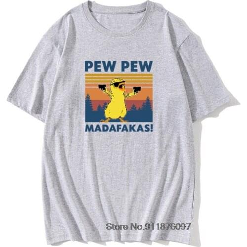 Summer T Shirt Men Funny Chicken Pew Pew Gangster Meme T-Shirt Vintage Homme Animal Cotton Crew Neck Tees XS-3XL