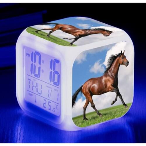 Horse Animel 3d LED Color Changing Digital Alarm Clock for Kids Home Decor Birthday Gifts Office Electronic Desk Table Clocks