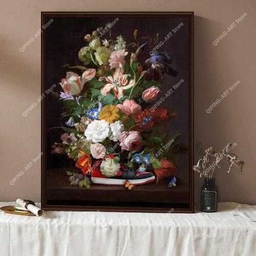 Fashion Pop Sneakers Graffiti Art Canvas Painting Bloom Flower Poster Print Sport Shoes Street Art Cuadros Home Decor Picture