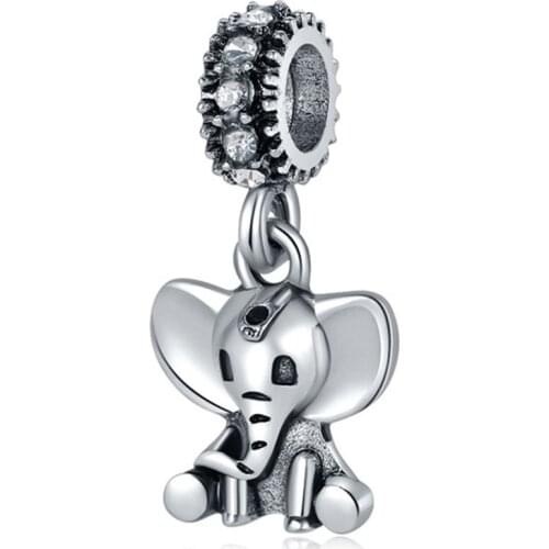 1Pcs New Cute Elephant Pendant DIY Beads Suitable for Original Pandora Charm Bracelet Ladies Jewelry Making Gifts