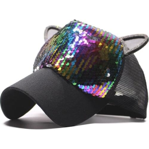 New parent-child cap spring and summer children cap girls and boys cap sequins cat ears sunshade baseball net cap