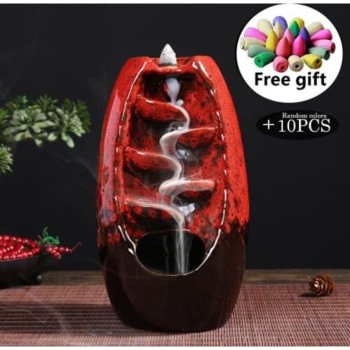 New Home Decorations Lucky Feng Shui Ornaments Indoor Aromatherapy Waterfall Backflow zen Incense Burner Gift 10PcsIncense Cones