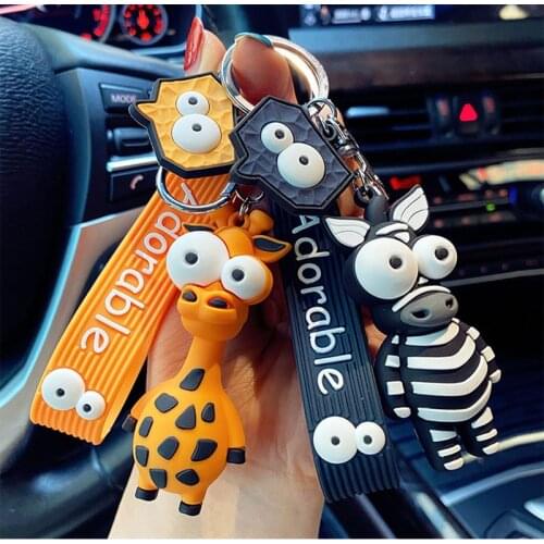 New Cartoon Key Chain PVC Zebra Giraffe Funny Toy Keychain Car Key Ring Birthday Gifts For Children