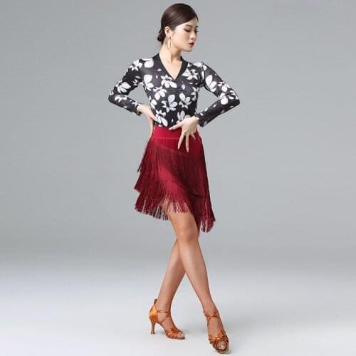 Sexy Latin salsa tango Rumba Ballroom Dance Dresses Fringe Costume 2 Pieces (Top Skirt)