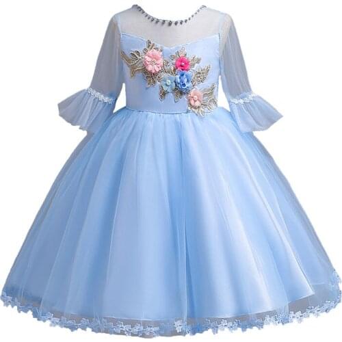 Girls Bow Princess Dresses Wedding Party birthday Infant Dress for Girl baby long sleeves lace Flower dress Child Clothing 2-14Y