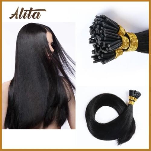 Straight I Tip Hair Extensions Real Human Remy Hair Natural Black Keratin Capsules Hairpieces Stick Pre Bonded Fusion Hairwigs
