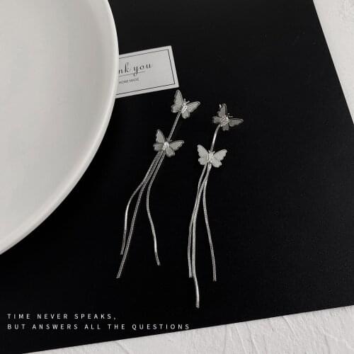 QiLuxy Long Tassel Butterfly Drop Earrings for Women Fashion Vintage Modern Party Wedding Bridal Accessories Trendy Earring