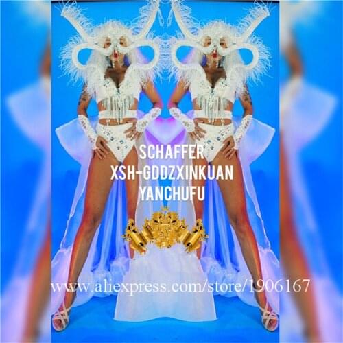 Christmas Sexy Lady Stage Performance Ballroom Costume Nightclub Catwalk Show Bikini Suit Headwear Valentines Day Clothes Dress