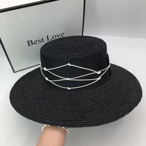Spring and summer day big black straw brim ins flat straw hat sunshade hat leisure tide