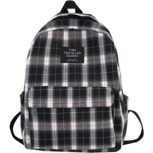 Students Backpack Women Plaid Pattern School Bag Canvas Softback Campus Style Rucksack Travel Bagpack Female Backpacks Ladies