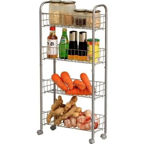 ORZ 4 Tier Feeder Rolling Trolley Cart Storage Organizer Rack Kitchen Bathroom Shelf Metal Food Storage Basket Stand Layer Gap