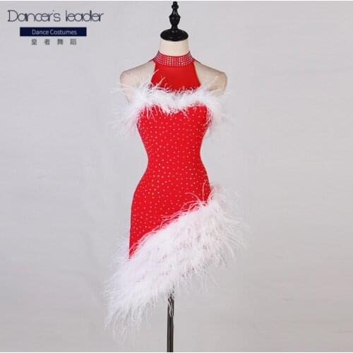 Latin Dance Woman Adult Children High-end Custom Feather Diamond Chacha Rumba Dance Costume Stage Professional Costume