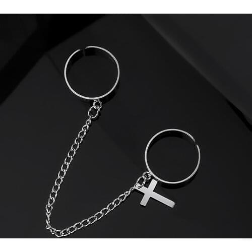 Vintage Cross Chain Ring Adjustable Joint Ring For Women Men Combination Integrated Ring Hip Hop Punk Finger Rings Party Jewelry