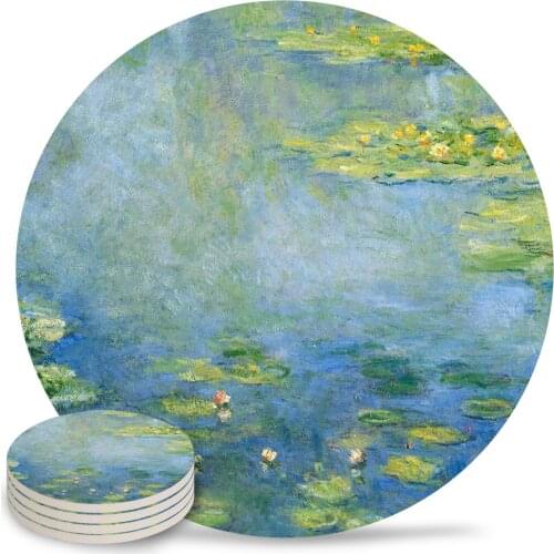 Water Lilies Placemats for Table Kitchen Coffee Table Decor Accessories Ceramic Coasters