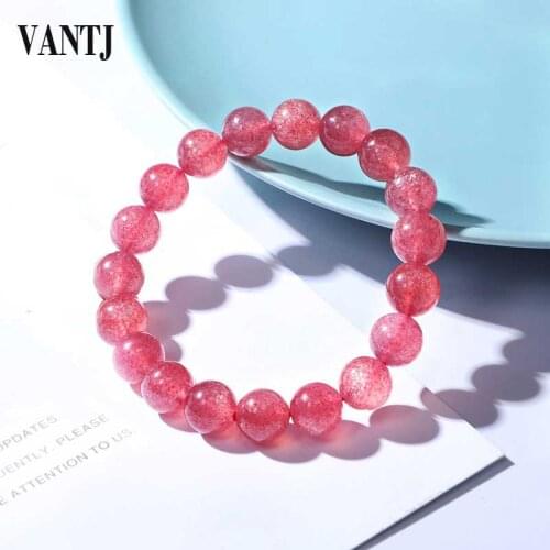VANTJ High Quality Natural Strawberry Quartz Beads Bracelet For Women Lady Party Birthday Elegant Gift Lucky Charm