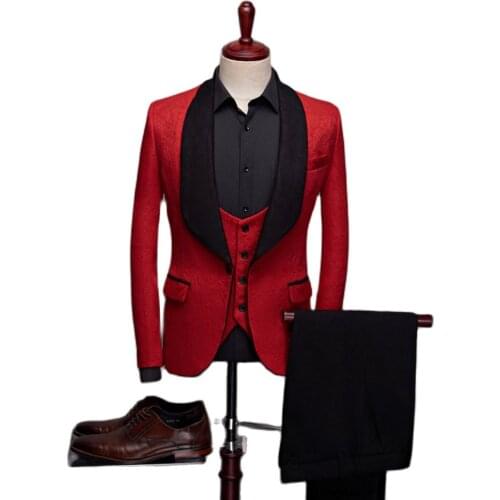 Wide Shawl Lapel Men Jacquard Suit for Wedding Tuxedo Prom Suit Male Groom Blazers Dress Jacket Coat Pants Vest Ropa Hombre