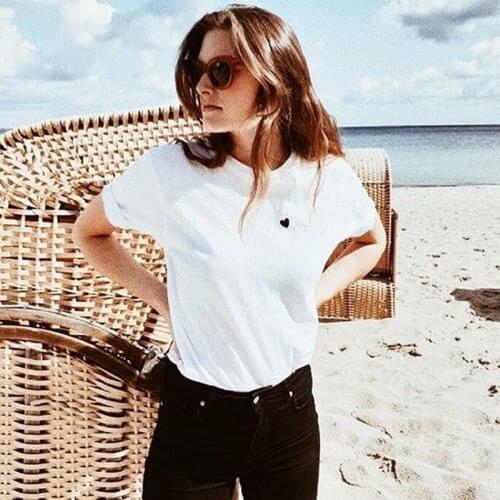 Vintage T-Shirt Woman Loose Soft Heart Pattern Short Sleeve Casual Cotton Tees 2021 Chic Retro Vetement Femme T-shirts Francais