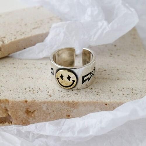 Smile Face Punk Rings For Women Personalized Special Design Gold Silver Color Finger Ring Ladies Cute Charms Jewellery Gift
