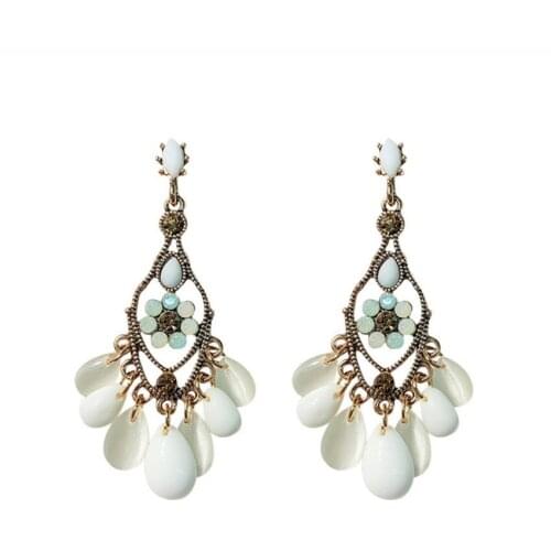 Light Yellow Gold Color Water Drop Cat Eye Stone Stud Earrings for Women Bohemian Style Jewelry