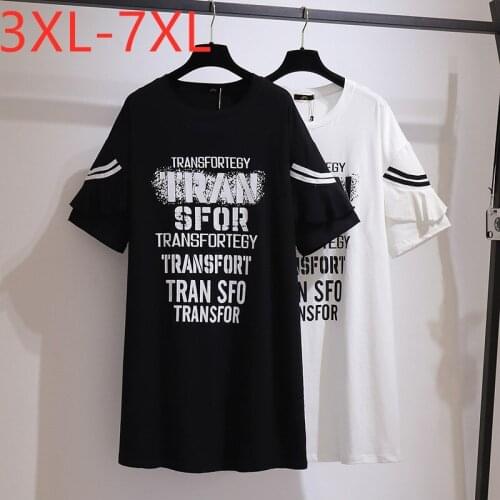 New 2021 Ladies Summer Plus Size T-shirt Dress For Women Large Short Sleeve Loose Cotoon Print Mini Dress 3XL 4XL 5XL 6XL 7XL