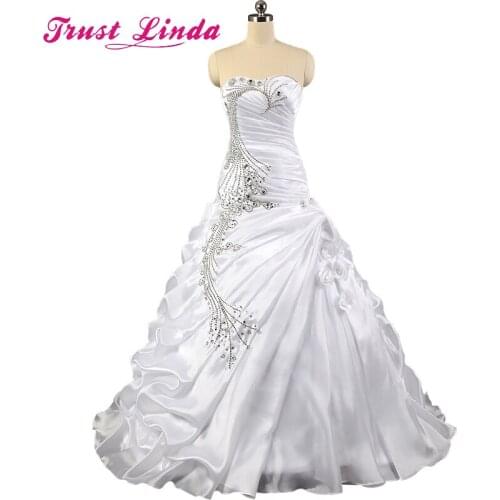 Gorgeous A-line Ruffles Prom Gown Sweetheart Strapless Crystal Wedding Party Dresses Vestidos De Novia