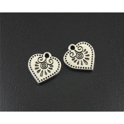 10pcs Silver Color Pattern Heart Charm Pendants For Jewelry Making DIY Handmade Craft 13x14mm A1480