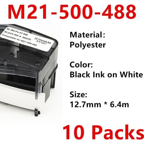 10Pack bmp21 label maker M21 500 488 Polyester Label Ribbon Black On White For BMP21 PLUS bmp21 LAB Printer 12.7mm * 6.4m